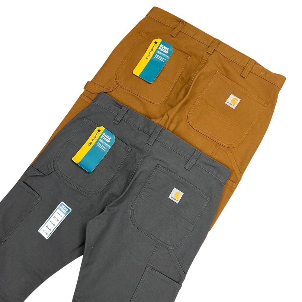 NEW Carhartt Relaxed Straight Canvas Carpenter Pants 34x30 Brown Gray *2 Pack*